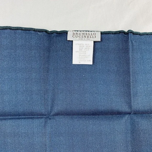 Brunello Cucinelli Blue Green Thin Check Cotton Silk Mens Pocket Squares NWT - Picture 2 of 4